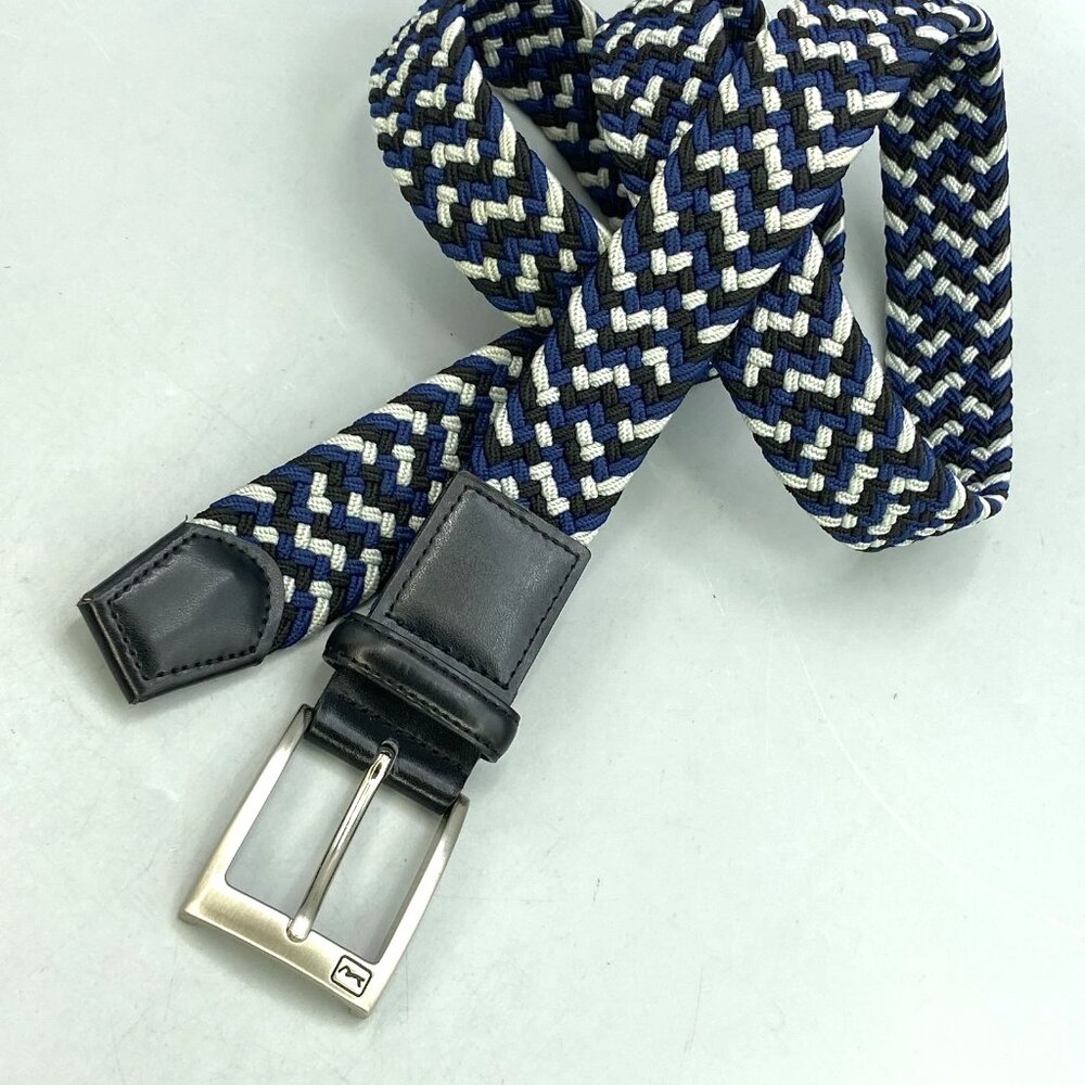 PGA TOUR PG86001 MENS Braided Belt Black Blue Stretch Nickel Brush Buckle BELT - Picture 2 of 11